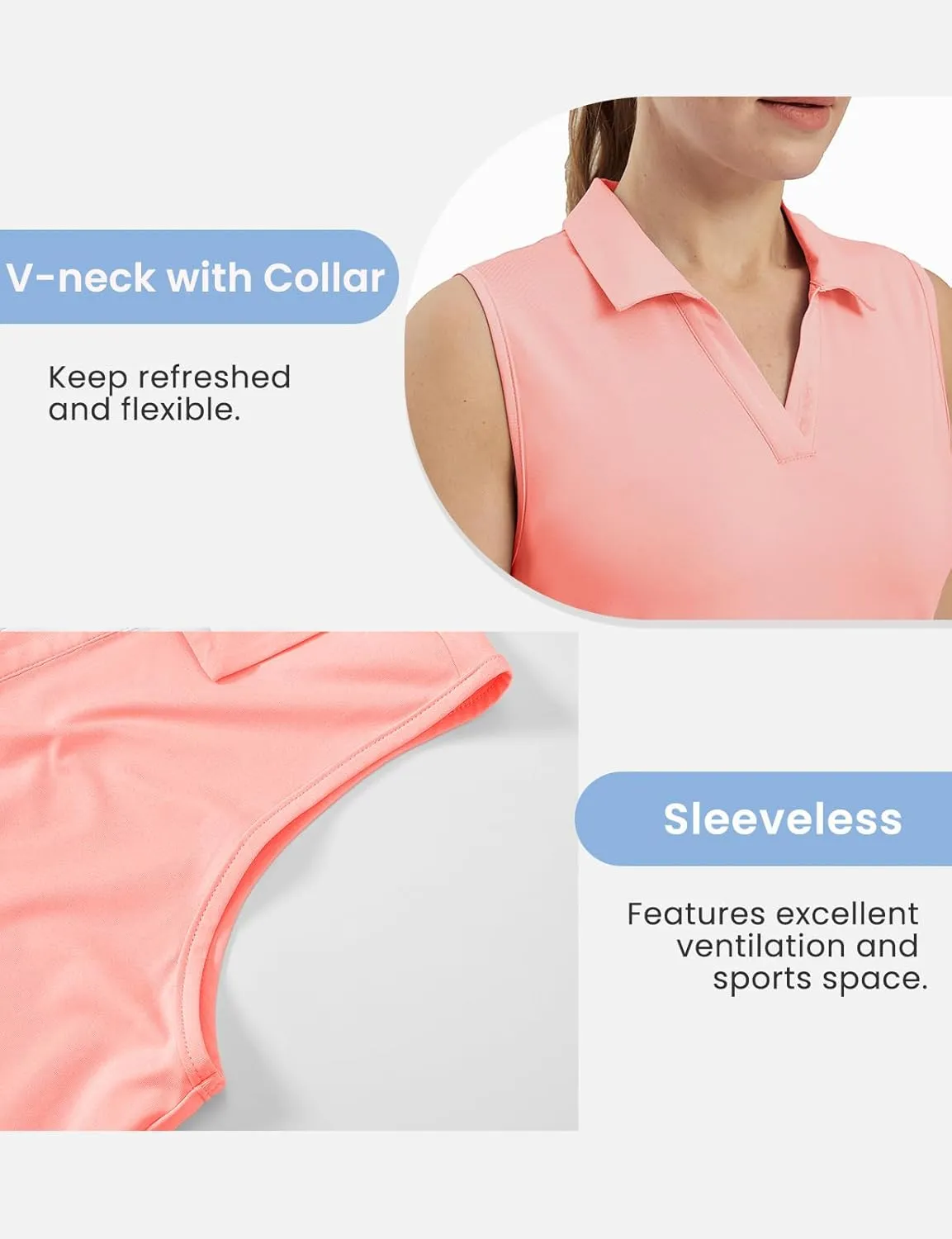 TBMPOY Women's Golf Shirts Sleeveless Collared Polo Tank Top UPF 50  Quick Dry Tennis V-Neck Ladies Sports