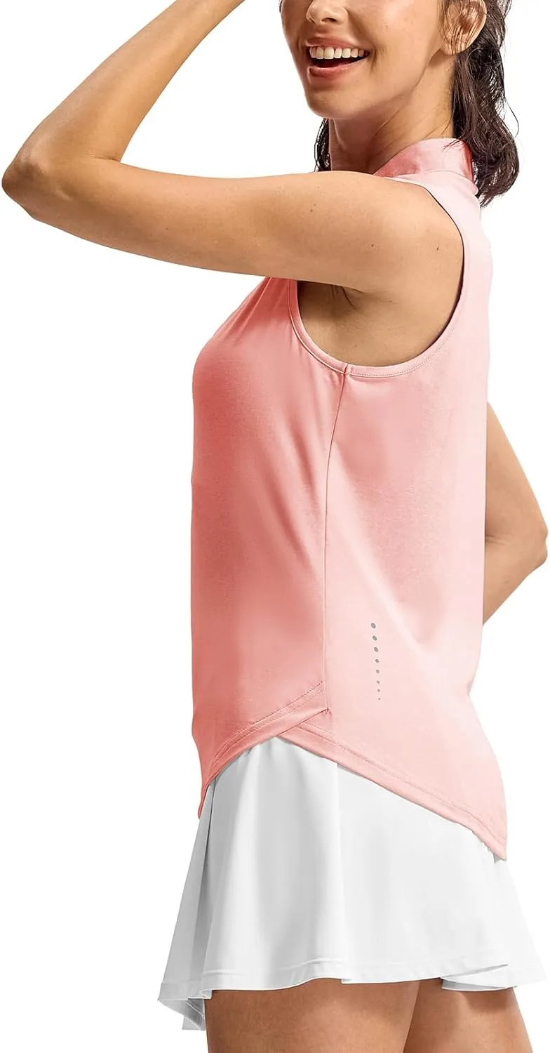 TBMPOY Women's Golf Shirts Sleeveless Collared Polo Tank Top UPF 50  Quick Dry Tennis V-Neck Ladies Sports