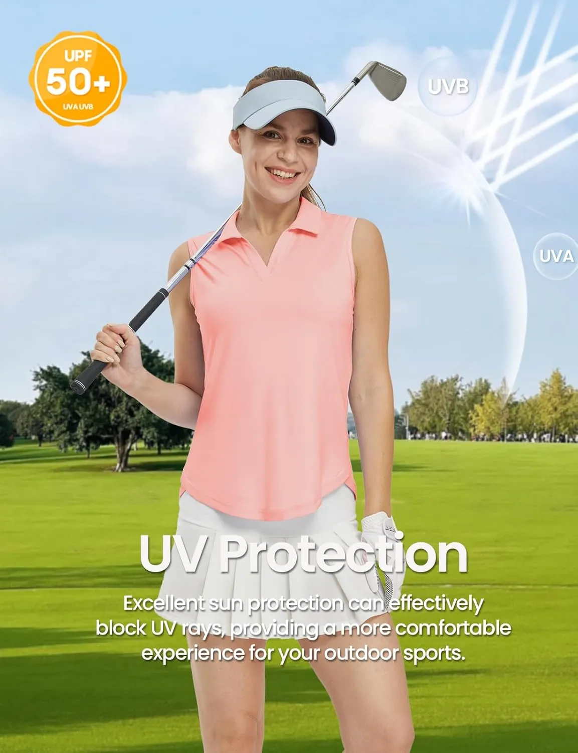 TBMPOY Women's Golf Shirts Sleeveless Collared Polo Tank Top UPF 50  Quick Dry Tennis V-Neck Ladies Sports