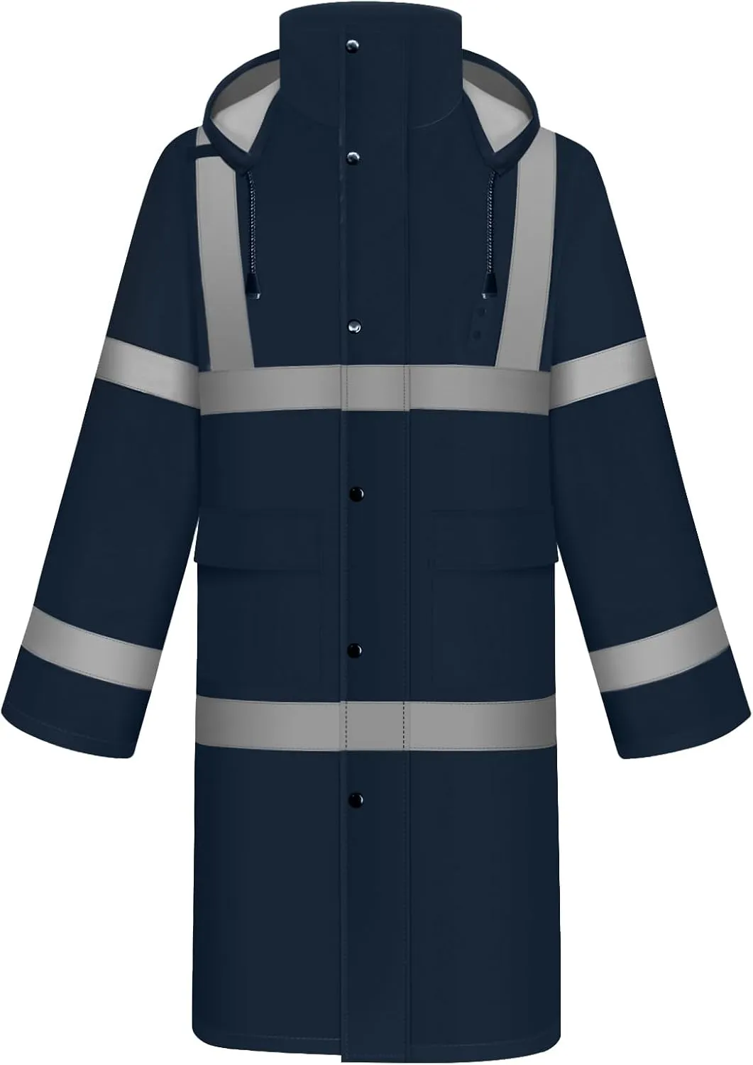 TCCFCCT Rain Gear for Men Waterproof Hi Vis Rain Jacket Men with Hood, Heavy Duty Rain Suits for Men Waterproof, Long Safety Rain Coats for Men Women for Hiking Camping, XXL Navy Blue