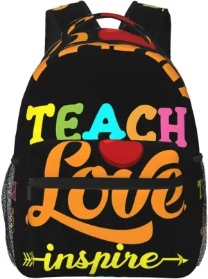 Teacher Teach Love Inspire Backpack Casual Laptop Backpack Lightweight Double Shoulder Bag Travel Daypack For Women Men