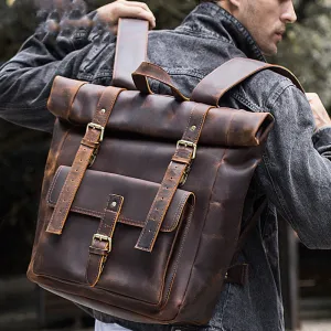 The Indestructible Journeyer: Men's Crazy Horse Leather Travel Backpack