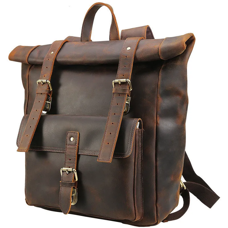 The Indestructible Journeyer: Men's Crazy Horse Leather Travel Backpack