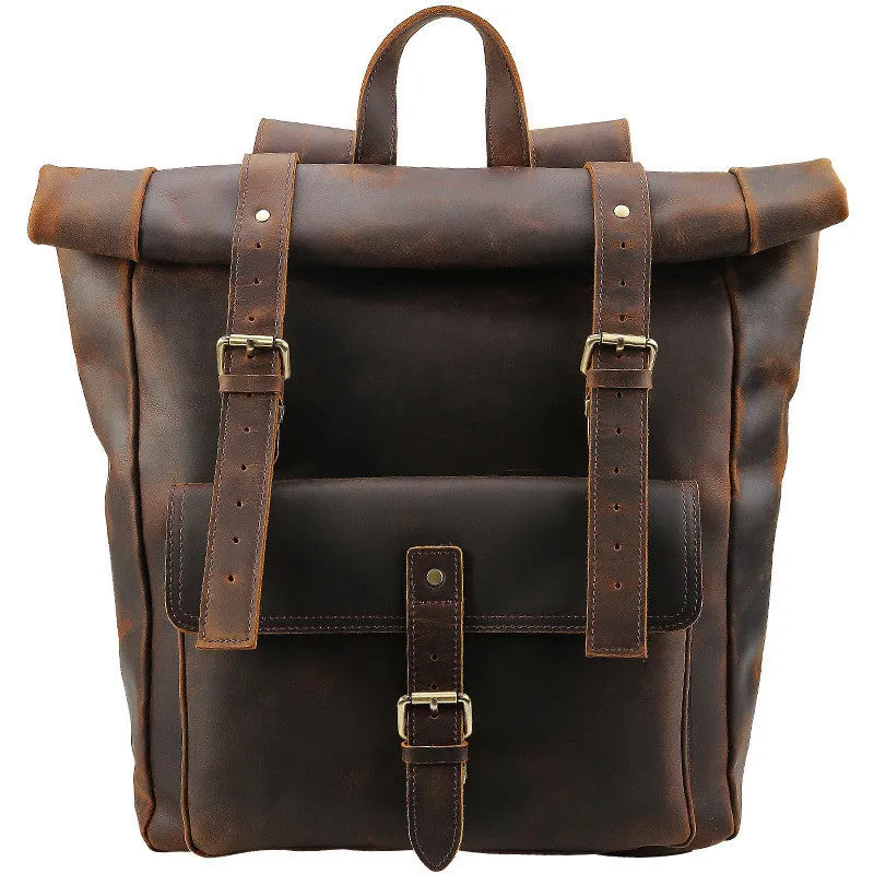 The Indestructible Journeyer: Men's Crazy Horse Leather Travel Backpack
