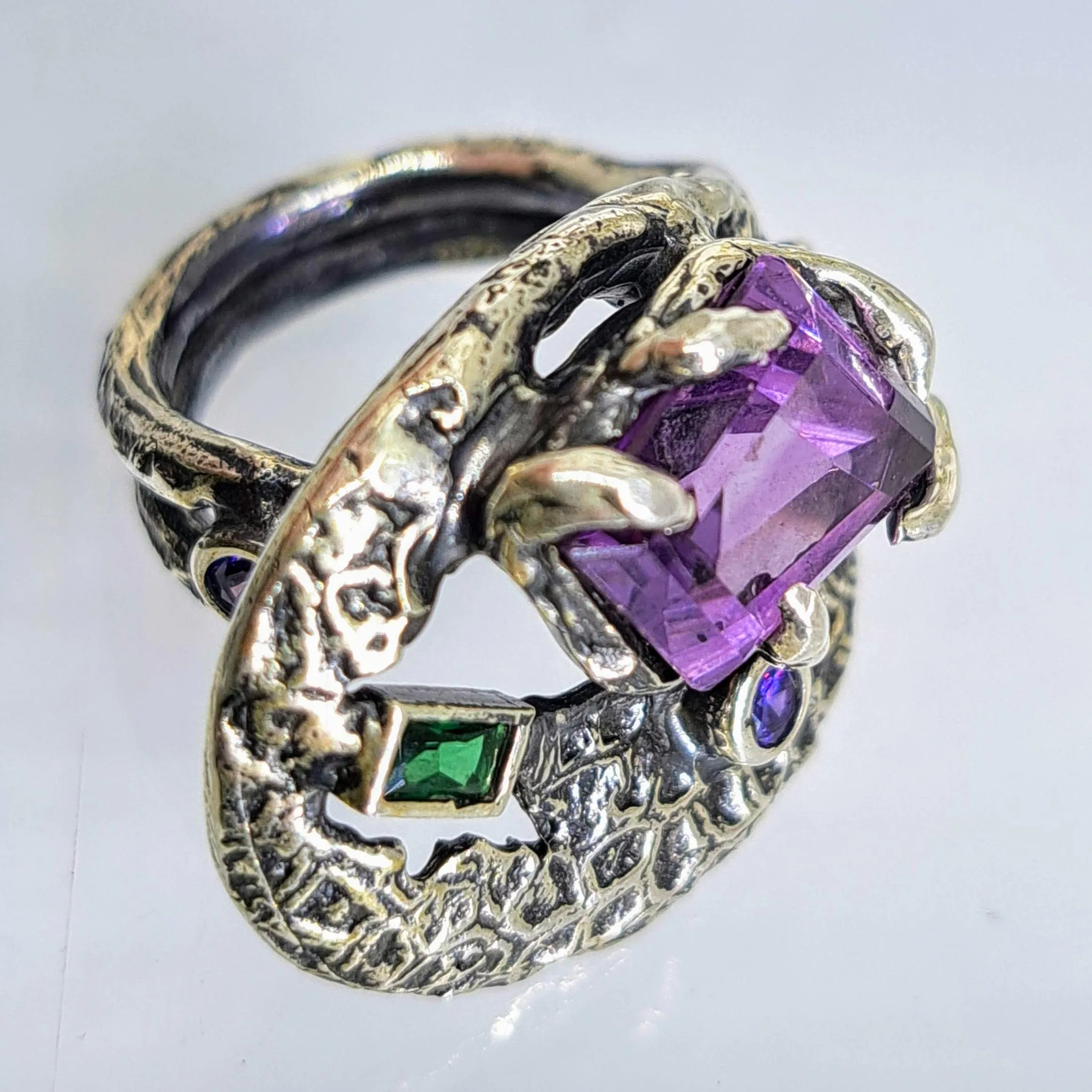 'The Royal Me" Adj. Size Ring - Amethyst, Tourmaline, Sterling