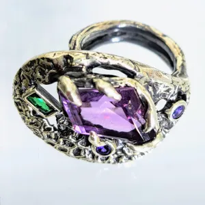 'The Royal Me" Adj. Size Ring - Amethyst, Tourmaline, Sterling