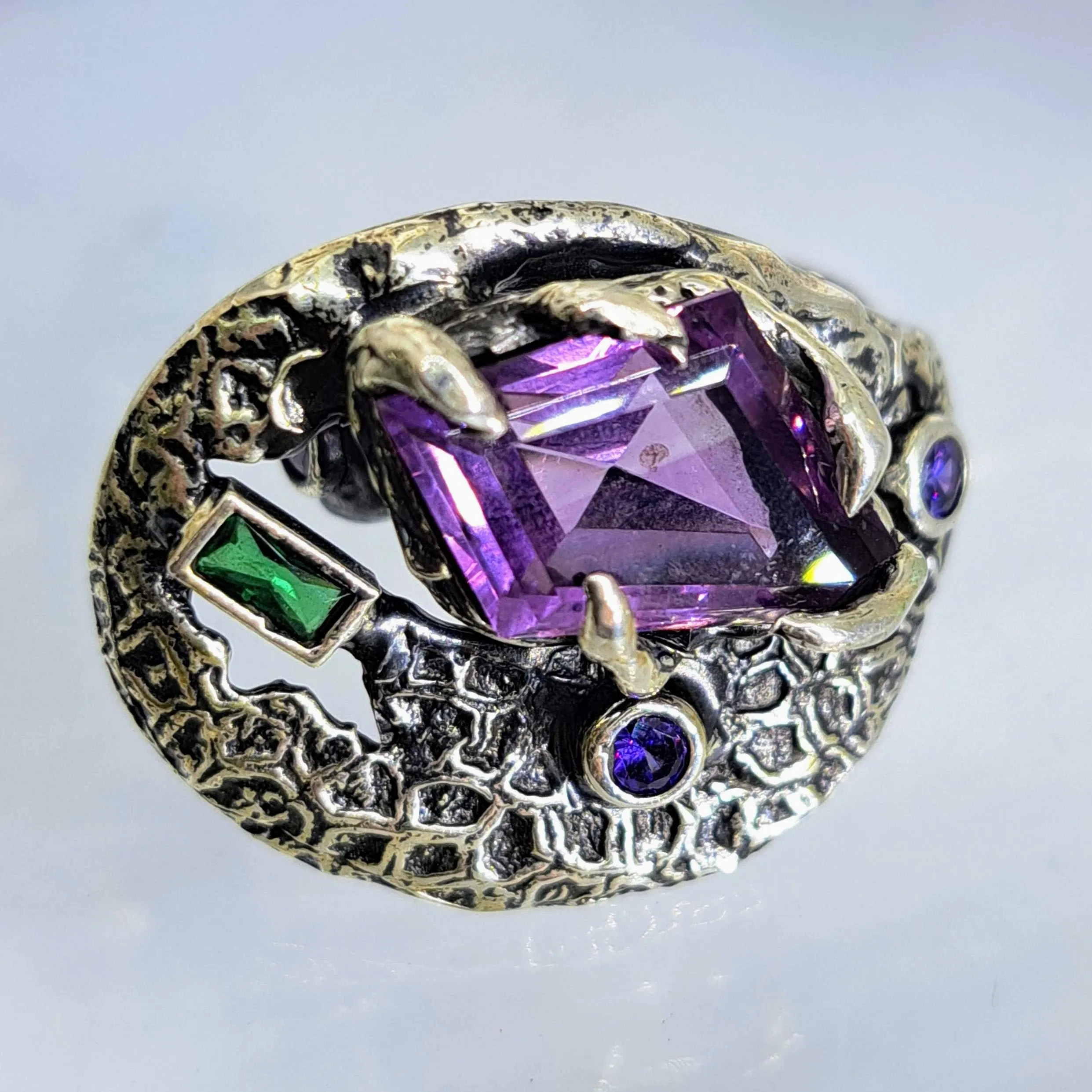 'The Royal Me" Adj. Size Ring - Amethyst, Tourmaline, Sterling