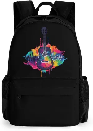Tie Dye Guitar Heartbeat Laptop Backpack Lightweight Travel Shoulder Bag Casual Daypack for Men Women