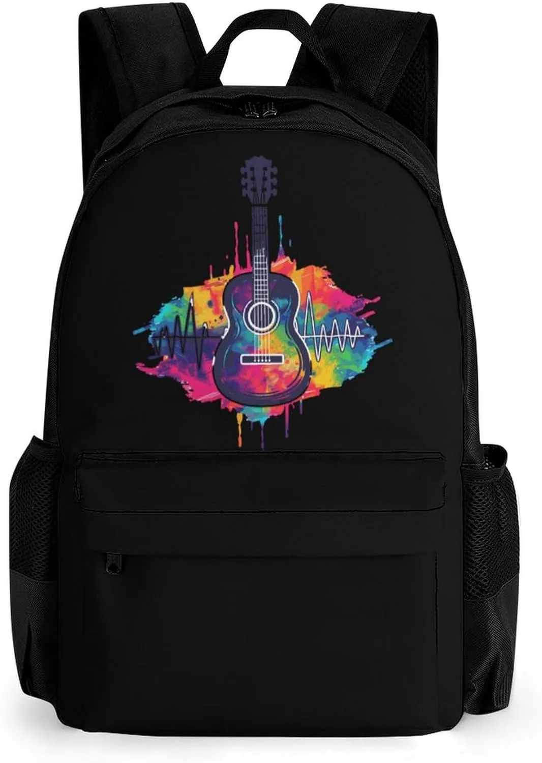 Tie Dye Guitar Heartbeat Laptop Backpack Lightweight Travel Shoulder Bag Casual Daypack for Men Women