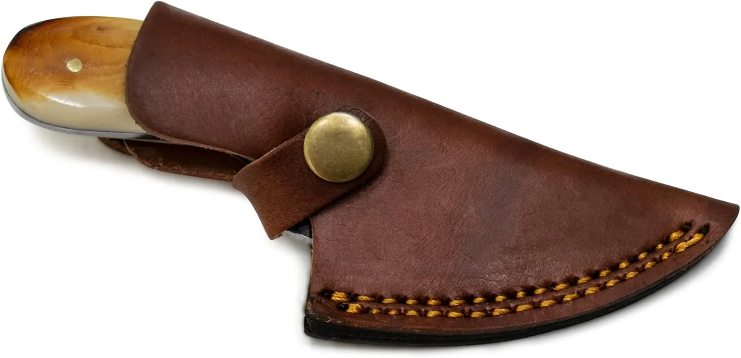 Titan International Knives Skinning Knife Carbon 1080 Steel | Small Handmade Hunting Fixed Blade | Burnt Bone Handle Knife with Leather Sheath | 3 Inch Blade Outdoors Camping Gear