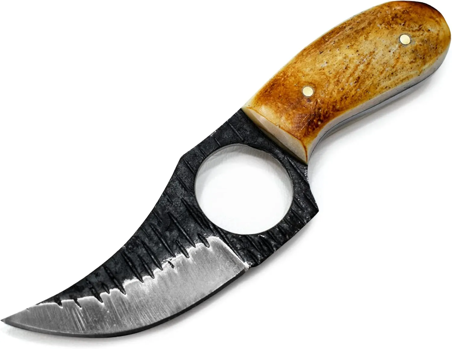 Titan International Knives Skinning Knife Carbon 1080 Steel | Small Handmade Hunting Fixed Blade | Burnt Bone Handle Knife with Leather Sheath | 3 Inch Blade Outdoors Camping Gear