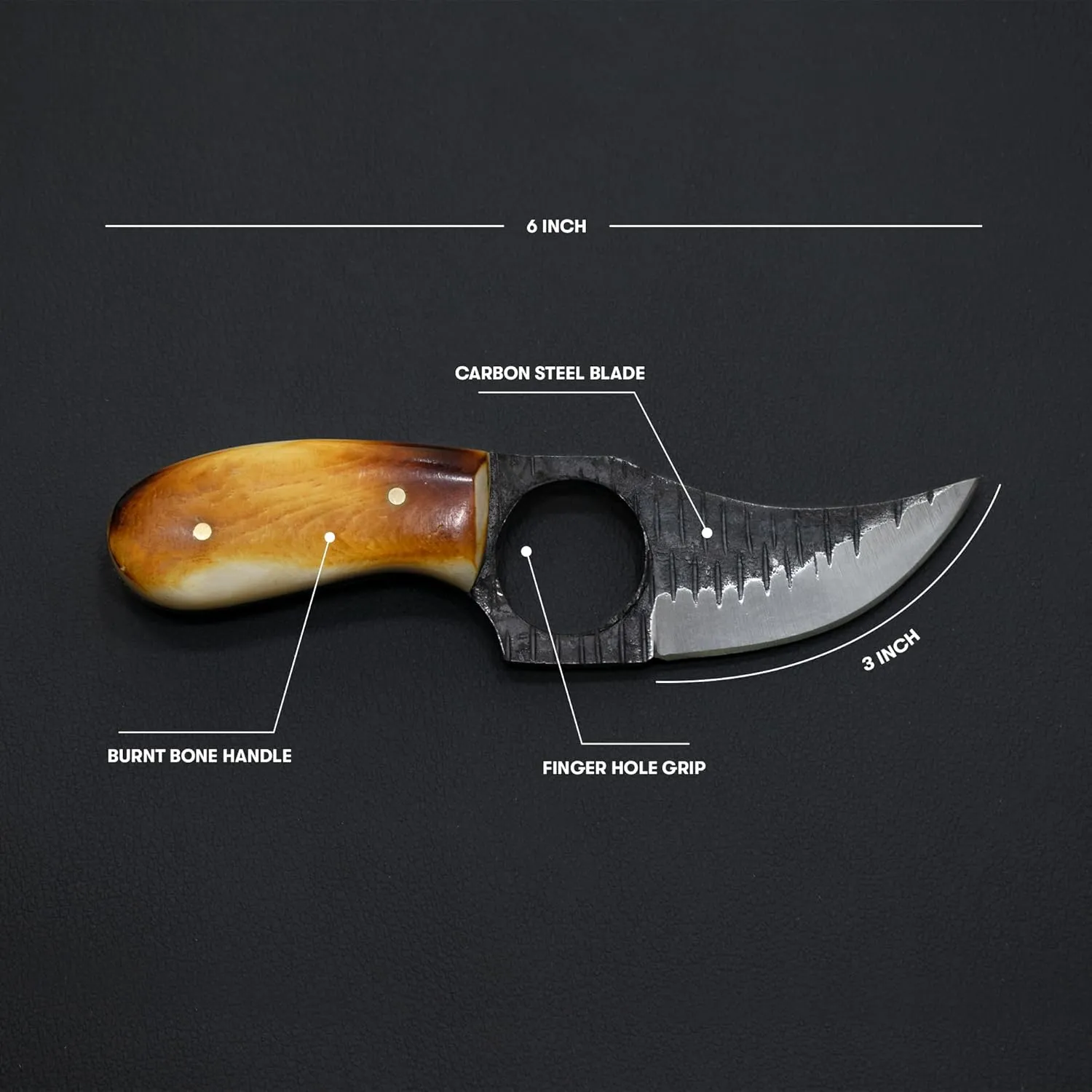 Titan International Knives Skinning Knife Carbon 1080 Steel | Small Handmade Hunting Fixed Blade | Burnt Bone Handle Knife with Leather Sheath | 3 Inch Blade Outdoors Camping Gear