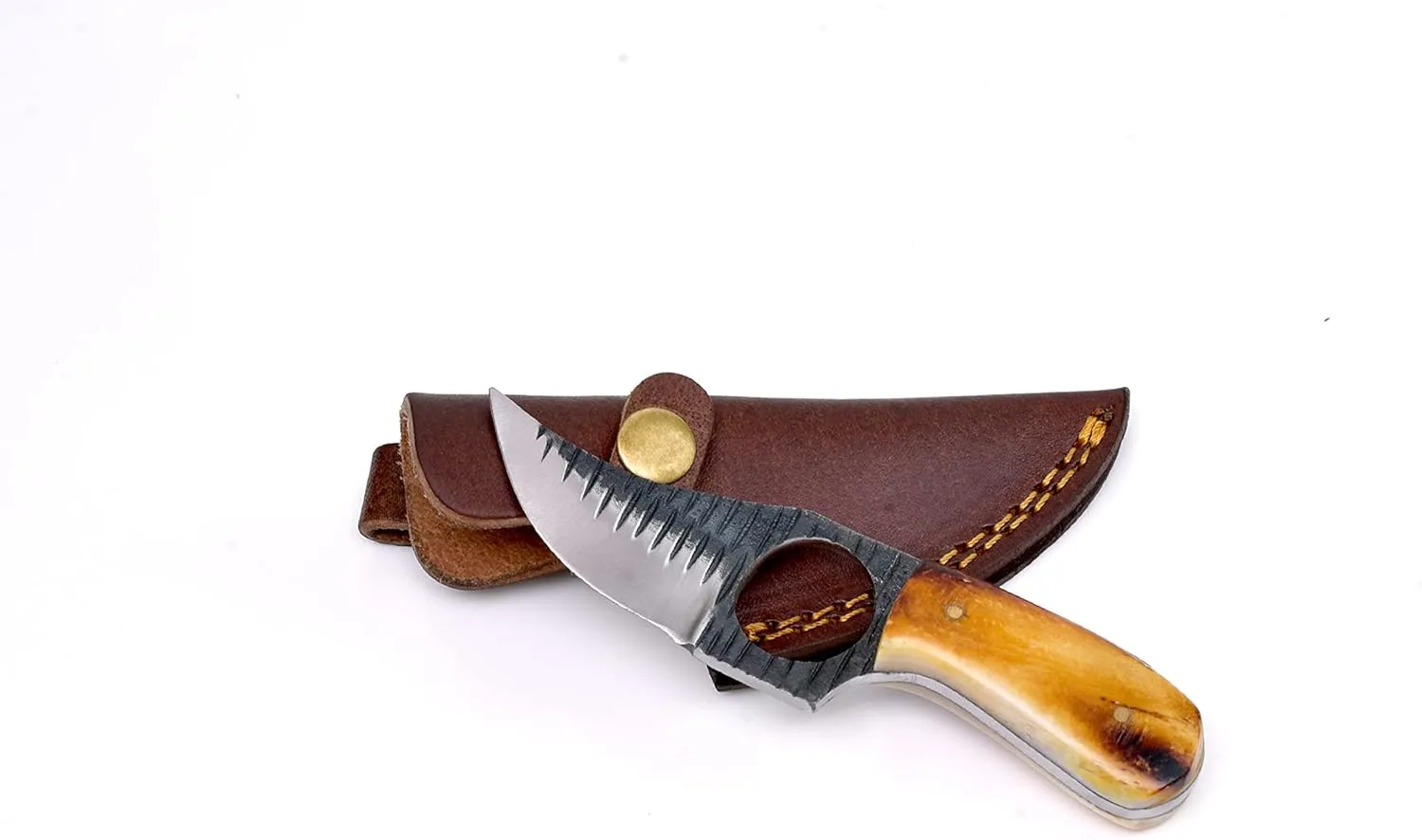 Titan International Knives Skinning Knife Carbon 1080 Steel | Small Handmade Hunting Fixed Blade | Burnt Bone Handle Knife with Leather Sheath | 3 Inch Blade Outdoors Camping Gear