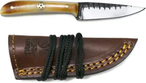 Titan International Knives Skinning Knife TC-30 Carbon 1080 Steel | Handmade Utility Neck Knife EDC | Fixed Blade Color Coated & Hand Pounded | Leather Sheath with Neck String