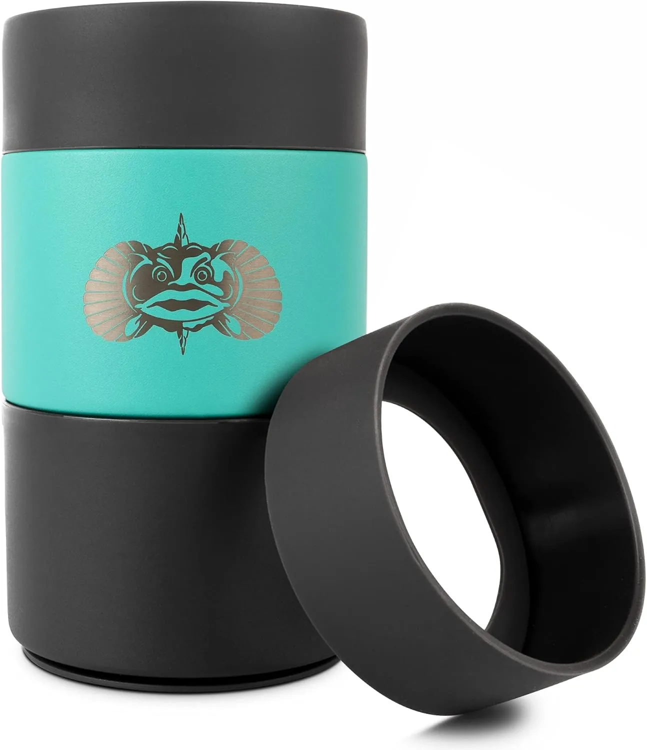 Toadfish Non-Tipping Can Cooler for 12oz Cans - Suction Cup Can Cooler for Beer & Soda - Includes Slim Can Adapter - Stainless Steel Double-Wall Vacuum Insulated Cooler - Teal