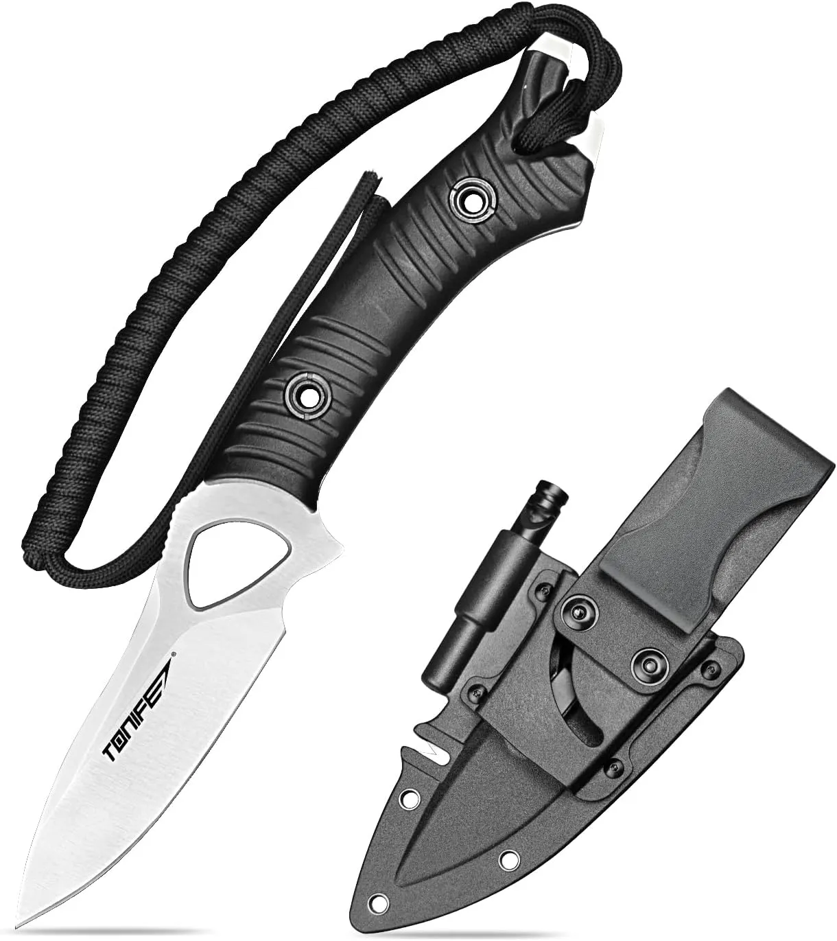 TONIFE Explorer Fixed Blade Knife with Sheath 8Cr14moV Multifunctional Survival Knife Blade with Fiberglass Reinforced Nylon Handle for Outdoor EDC Knife