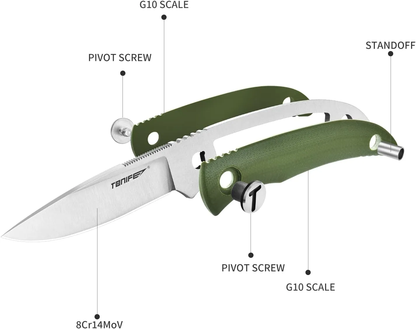 TONIFE Nova 2.68'' Blade Mini Neck Knife Full Tang Fixed Blade Knife with Kydex Sheath and Adjustable Paracord Lanyard for Camping Outdoor Survival Tool (Green Satin)