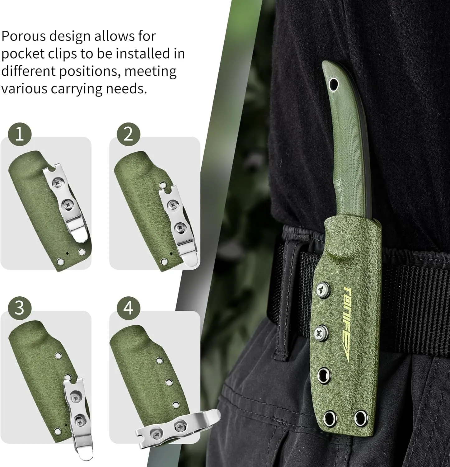 TONIFE Nova 2.68'' Blade Mini Neck Knife Full Tang Fixed Blade Knife with Kydex Sheath and Adjustable Paracord Lanyard for Camping Outdoor Survival Tool (Green Satin)