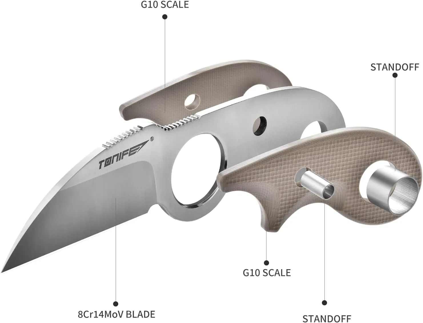 TONIFE Small Fixed Blade Knife Full Tang EDC Camping with Sheath Lanyard and Clip, Blade Length 2.17",2.5 oz.with Sheath (Warm Sand - Satin)