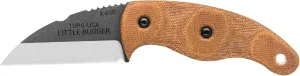 Tops Knives Little Bugger Full Tang Fixed Blade- Tumble Finish Blade Finish- Coyote Tan Kydex Sheath