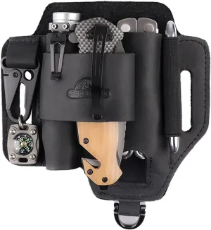 Topstache Leather Multitool Sheath,EDC Belt Organizer for Work and Daily Use,Leatherman Sheath,EDC Pocket Organizer for Flashlight and Multitool,Gifts for Men,Leather Sheath for Multitool,Black
