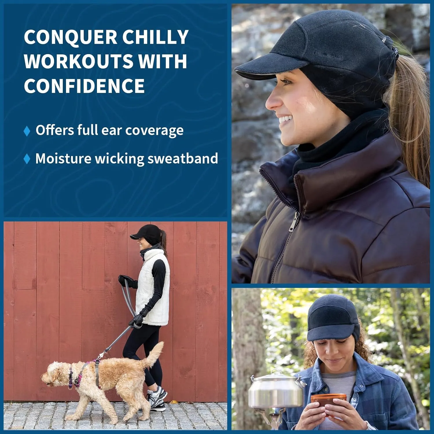 TrailHeads Fleece Ponytail Hat for Women – Trailblazer Reflective Winter Hat with Ponytail Hole for Workouts