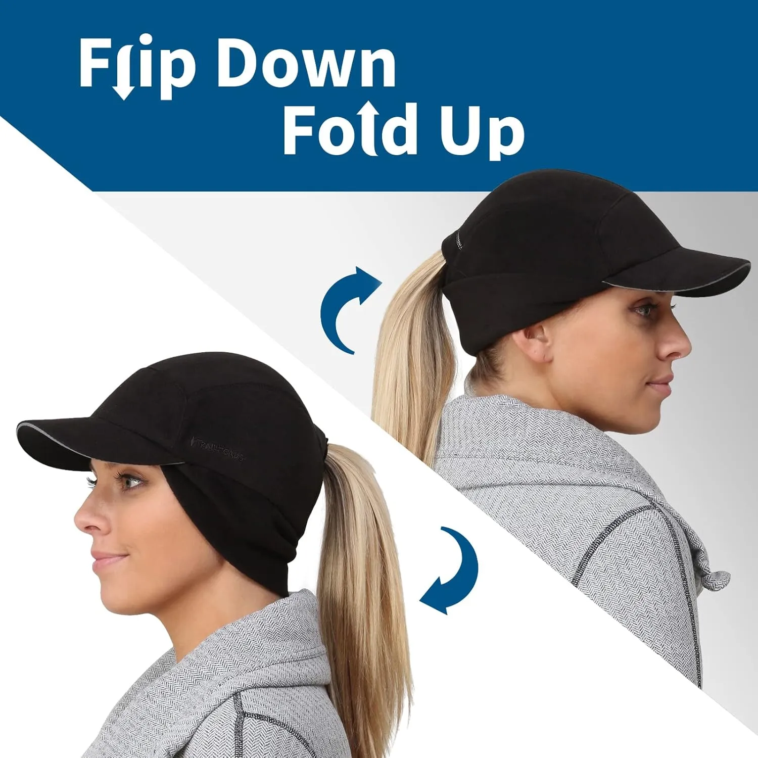 TrailHeads Fleece Ponytail Hat for Women – Trailblazer Reflective Winter Hat with Ponytail Hole for Workouts