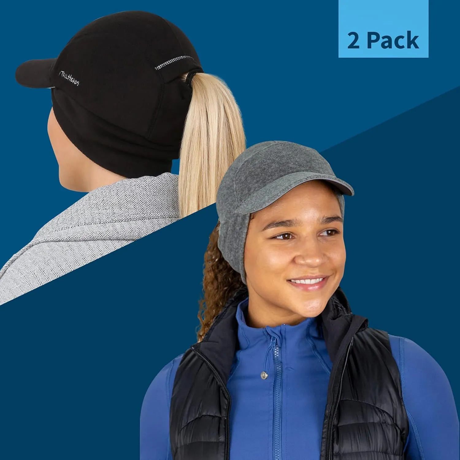 TrailHeads Fleece Ponytail Hat for Women – Trailblazer Reflective Winter Hat with Ponytail Hole for Workouts