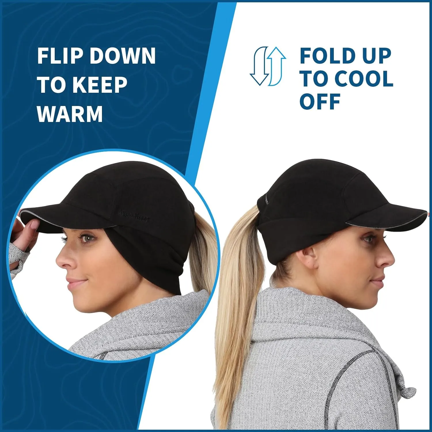 TrailHeads Fleece Ponytail Hat for Women – Trailblazer Reflective Winter Hat with Ponytail Hole for Workouts