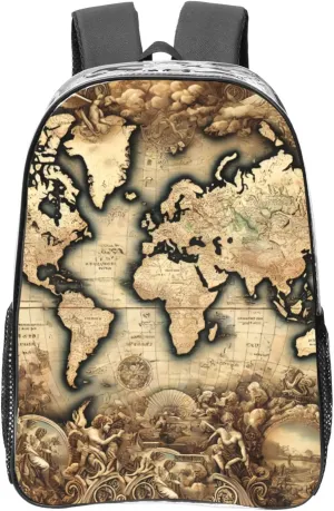 Transparent Backpack Ancient Vintage Continental Map Hiking-Daypacks Large Clear Backpack