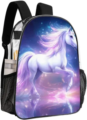 Transparent Daypack Backpack for Trekking Picnic Walking Cycling - Large Capacity Anti-Theft Multipurpose Shoulder Bag, Magical Unicorns Art Casual Daypack