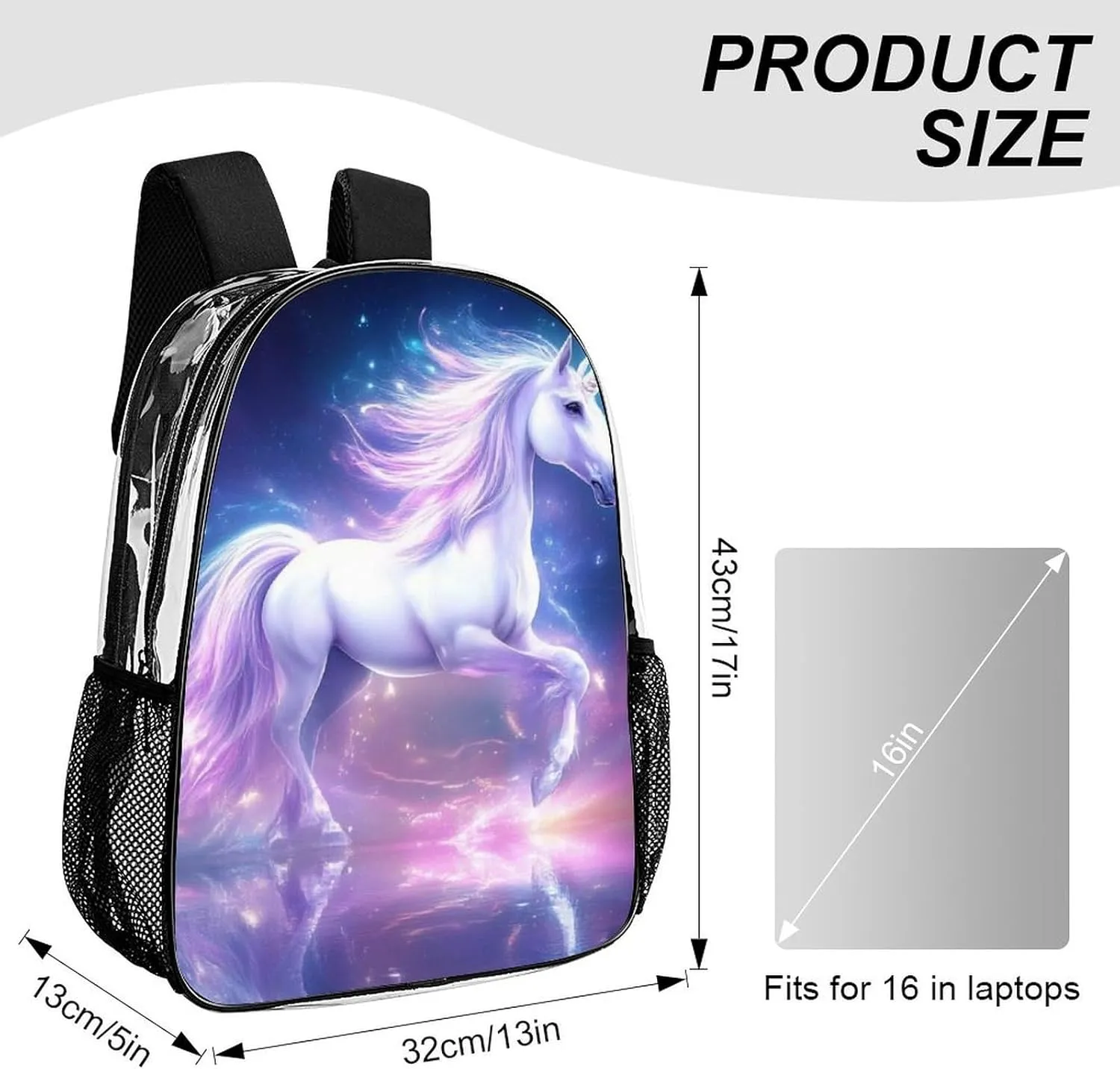 Transparent Daypack Backpack for Trekking Picnic Walking Cycling - Large Capacity Anti-Theft Multipurpose Shoulder Bag, Magical Unicorns Art Casual Daypack