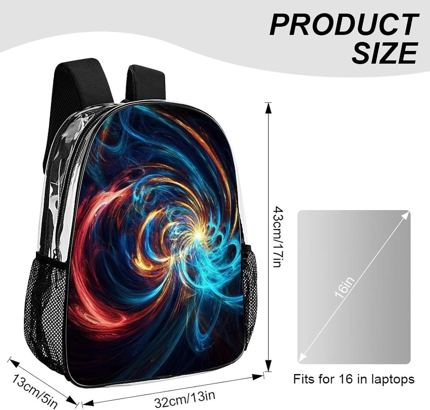 Transparent Daypack Backpack for Trekking Picnic Walking Cycling - Large Capacity Anti-Theft Multipurpose Shoulder Bag, Trippy Tie Dye Blue Casual Daypack