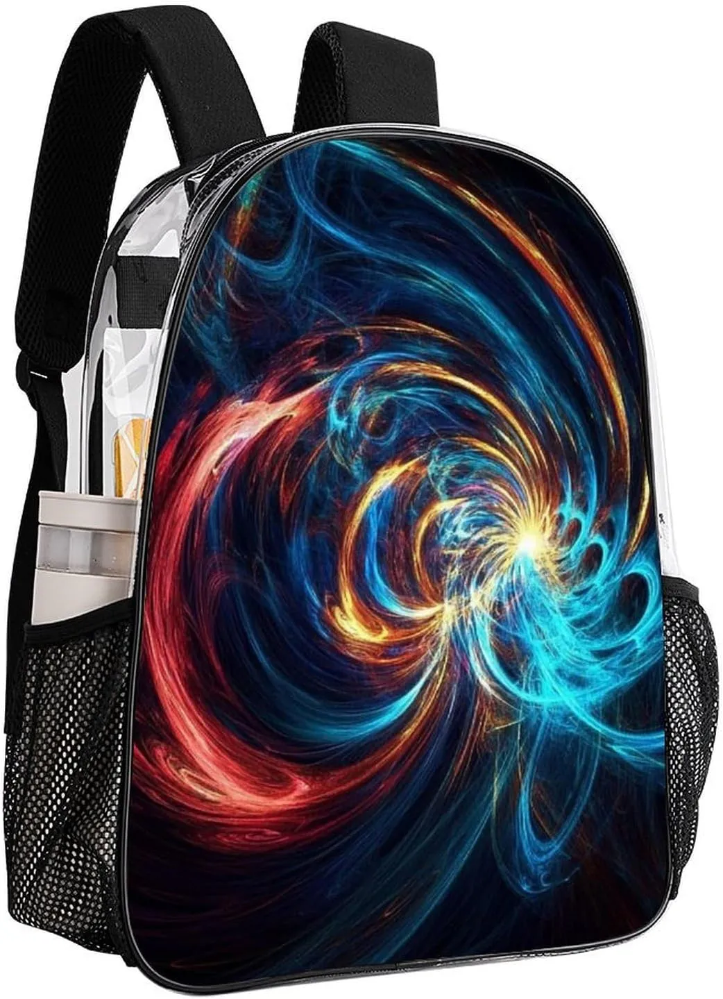 Transparent Daypack Backpack for Trekking Picnic Walking Cycling - Large Capacity Anti-Theft Multipurpose Shoulder Bag, Trippy Tie Dye Blue Casual Daypack
