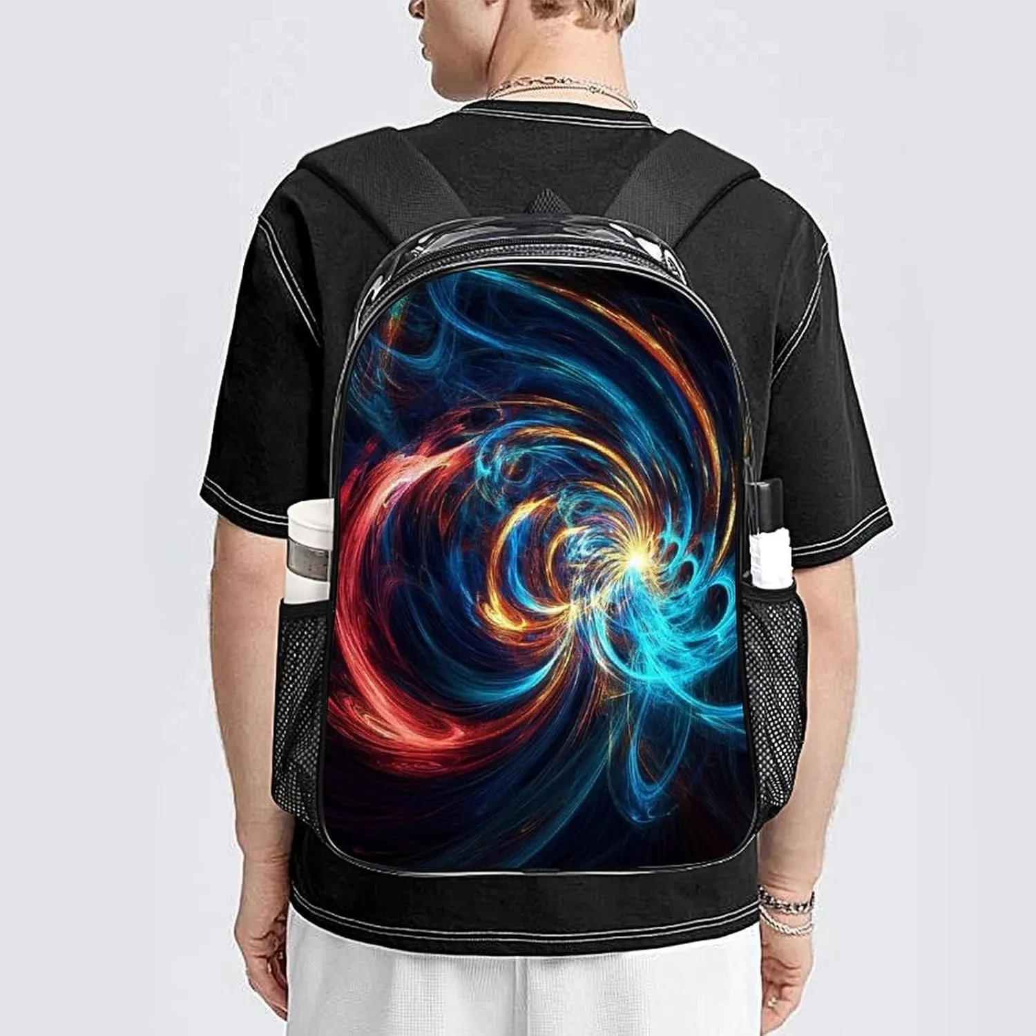 Transparent Daypack Backpack for Trekking Picnic Walking Cycling - Large Capacity Anti-Theft Multipurpose Shoulder Bag, Trippy Tie Dye Blue Casual Daypack