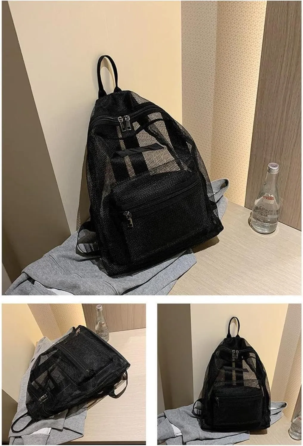 Transparent Mesh Backpacks Heavy Duty Semi-See Through Stadium Approved Student Backpack with Reinforced Straps (02#Black)