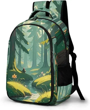 Travel Backpack for Men Women Casual Daypack Enchanted Wilderness Fantasy on Dark Green Laptop Backpack Computer Bag Lightweight Shoulder Bag