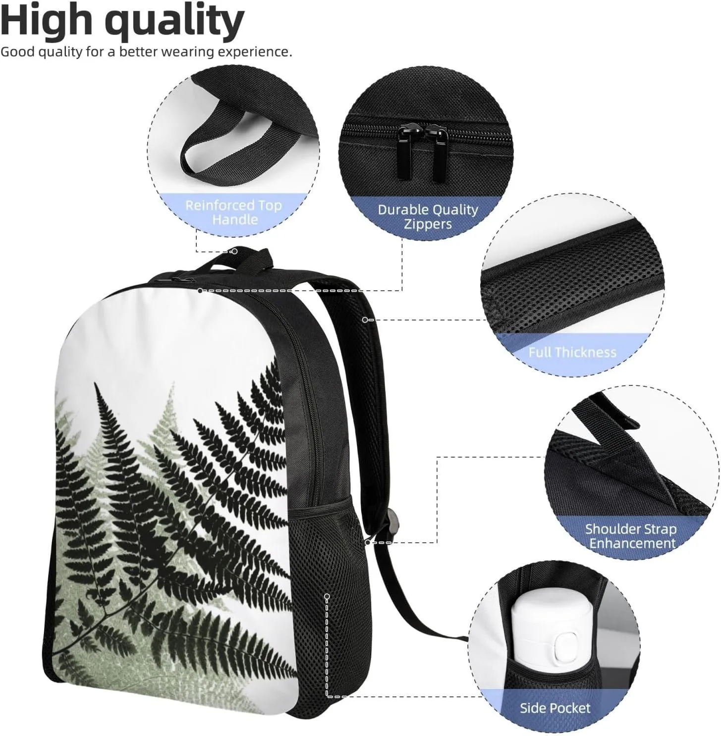 Travel Backpack for Women Men Lightweight 17 inch Laptop Bag natural plant silhouette fern leaf Backpack Casual Daypack