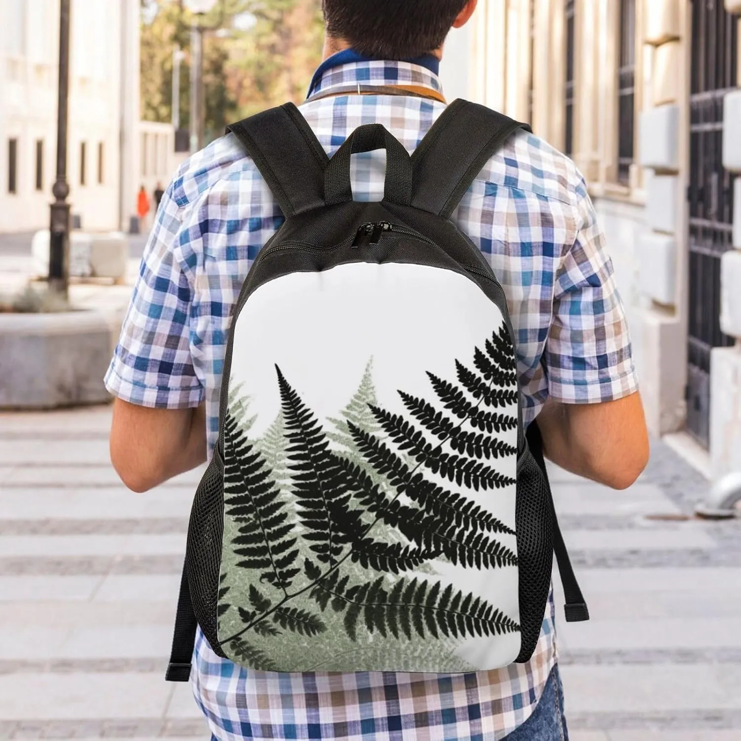 Travel Backpack for Women Men Lightweight 17 inch Laptop Bag natural plant silhouette fern leaf Backpack Casual Daypack