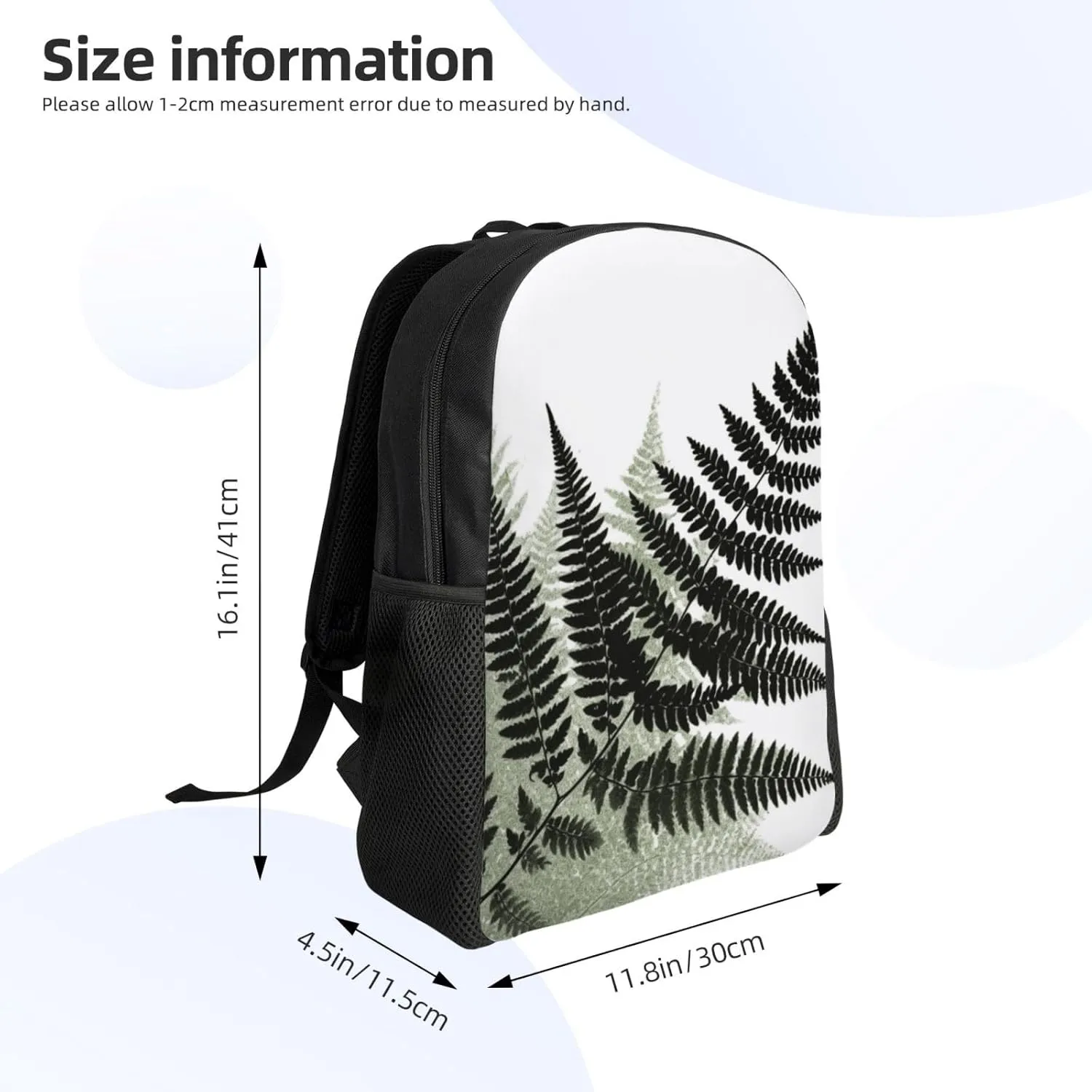 Travel Backpack for Women Men Lightweight 17 inch Laptop Bag natural plant silhouette fern leaf Backpack Casual Daypack