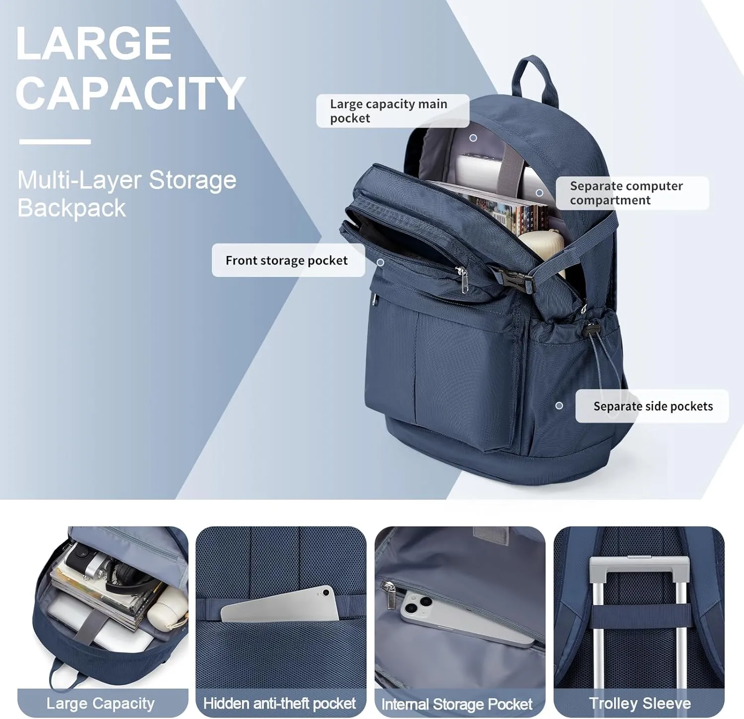 Travel Backpack For Women Men Waterproof Airline Approved Carry On Backpack Laptop backpack 15.6 Inch Lightweight Work Teacher Backpack(Dark Blue)
