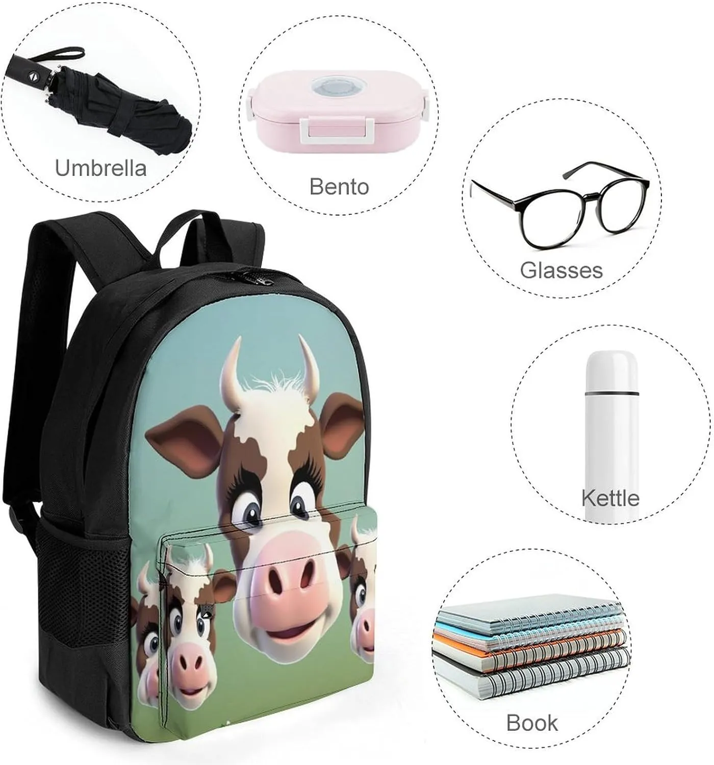 Travel Backpack Lightweight Laptop Backpack Personalized Cute Cow Casual Backpacks For Men Womens