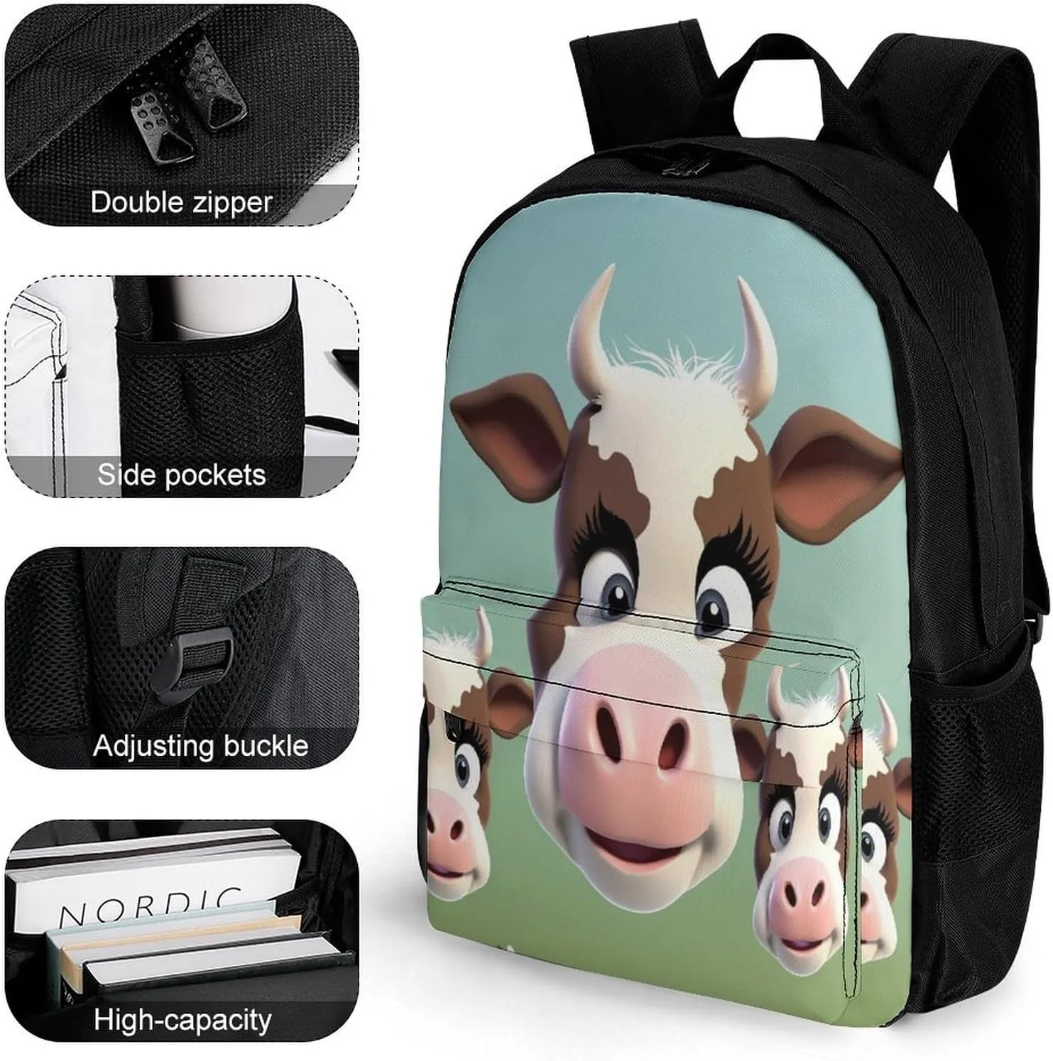 Travel Backpack Lightweight Laptop Backpack Personalized Cute Cow Casual Backpacks For Men Womens