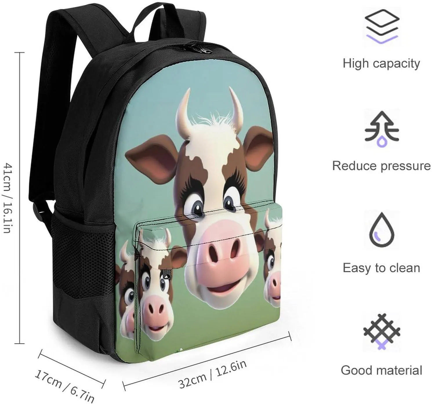 Travel Backpack Lightweight Laptop Backpack Personalized Cute Cow Casual Backpacks For Men Womens