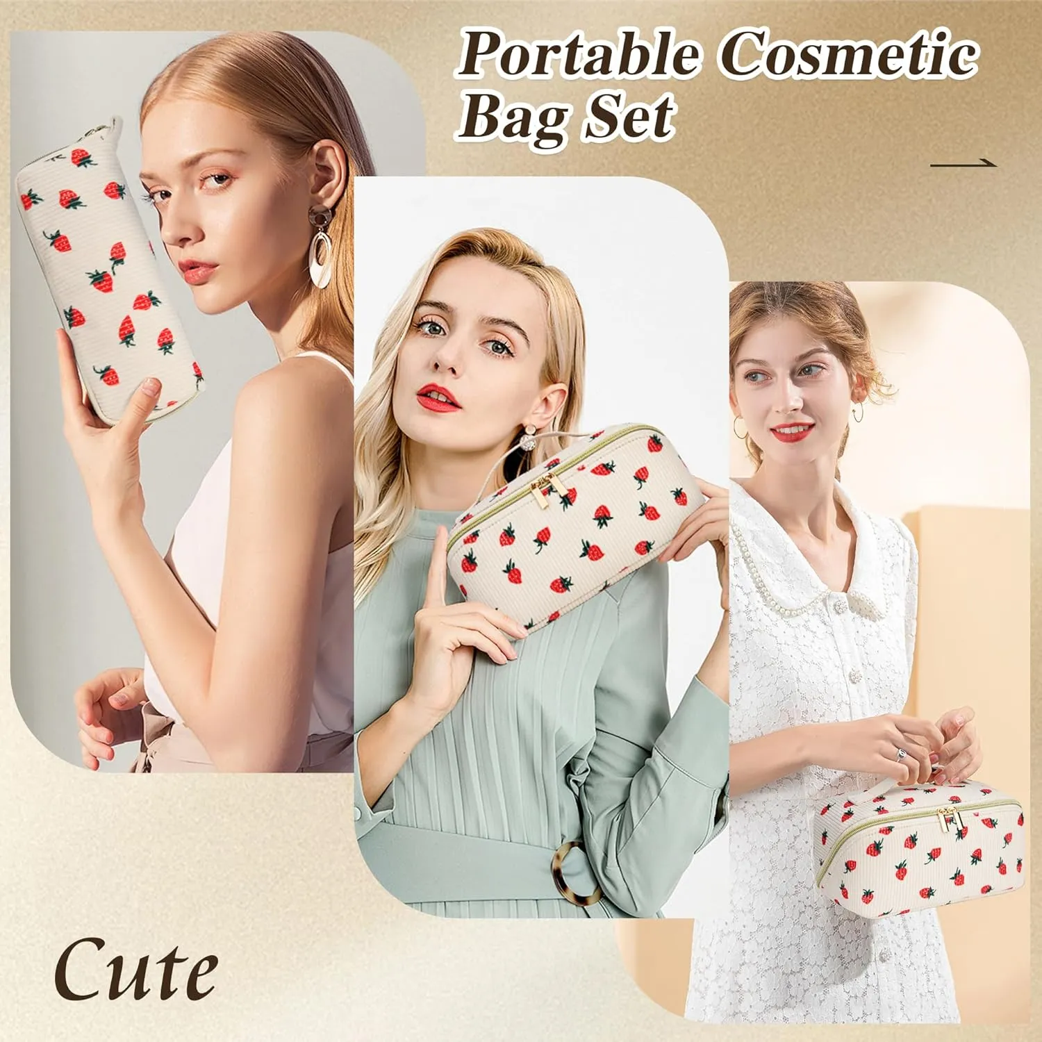 Travel Makeup Bag Set, 2Pcs Large Capacity Flower Make up Bag Quilted Cosmetic Bag for Girls, Blue Flower Cute Travel Toiletry Bag for Women Wide Open Floral Cotton Stuff Bag Skin Care Bag