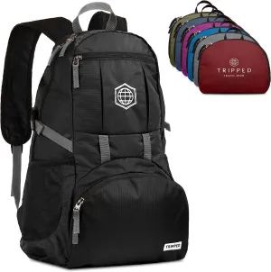 Traveling Backpack- Foldable Collapsible Lightweight Backpack for Travel (Black) 35 Liters