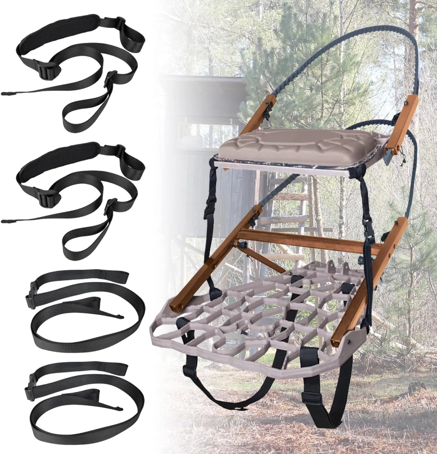 Tree Stand Backpack Straps and Utility Straps Deer Hunting Accessories Tree Stand Holding Climbing Transport System Hunting Backpack Treestand Carrying Stabilizer Strap Lightweight 4PCS