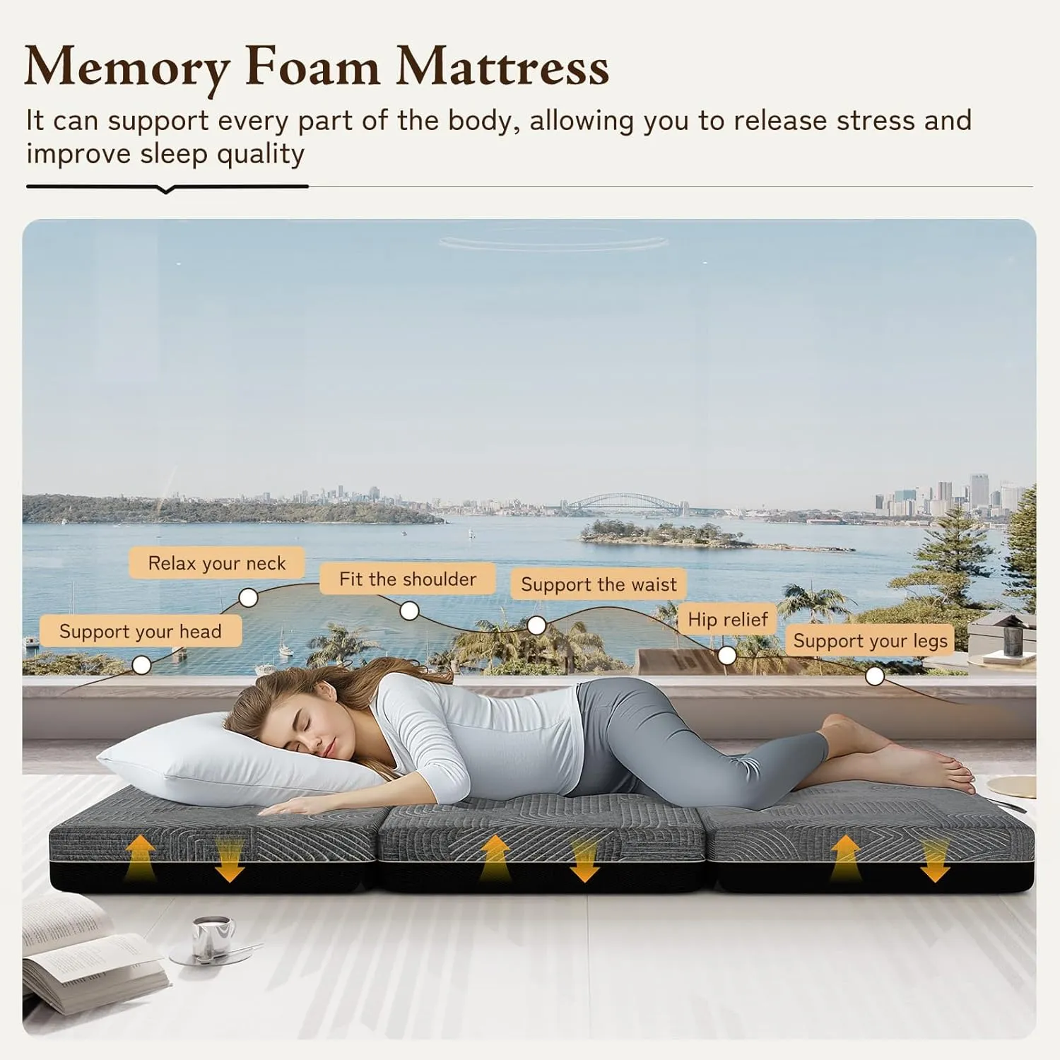 Tri Folding Mattress Twin Size - Memory Foam Tri-fold Mattress, Handle & Non-Slip Bottom, Portable Foldable Sofa Bed Floor Mattress Chair for Travel RV Camping Guest Yoga - 4 Inch, 75" 38"x4"