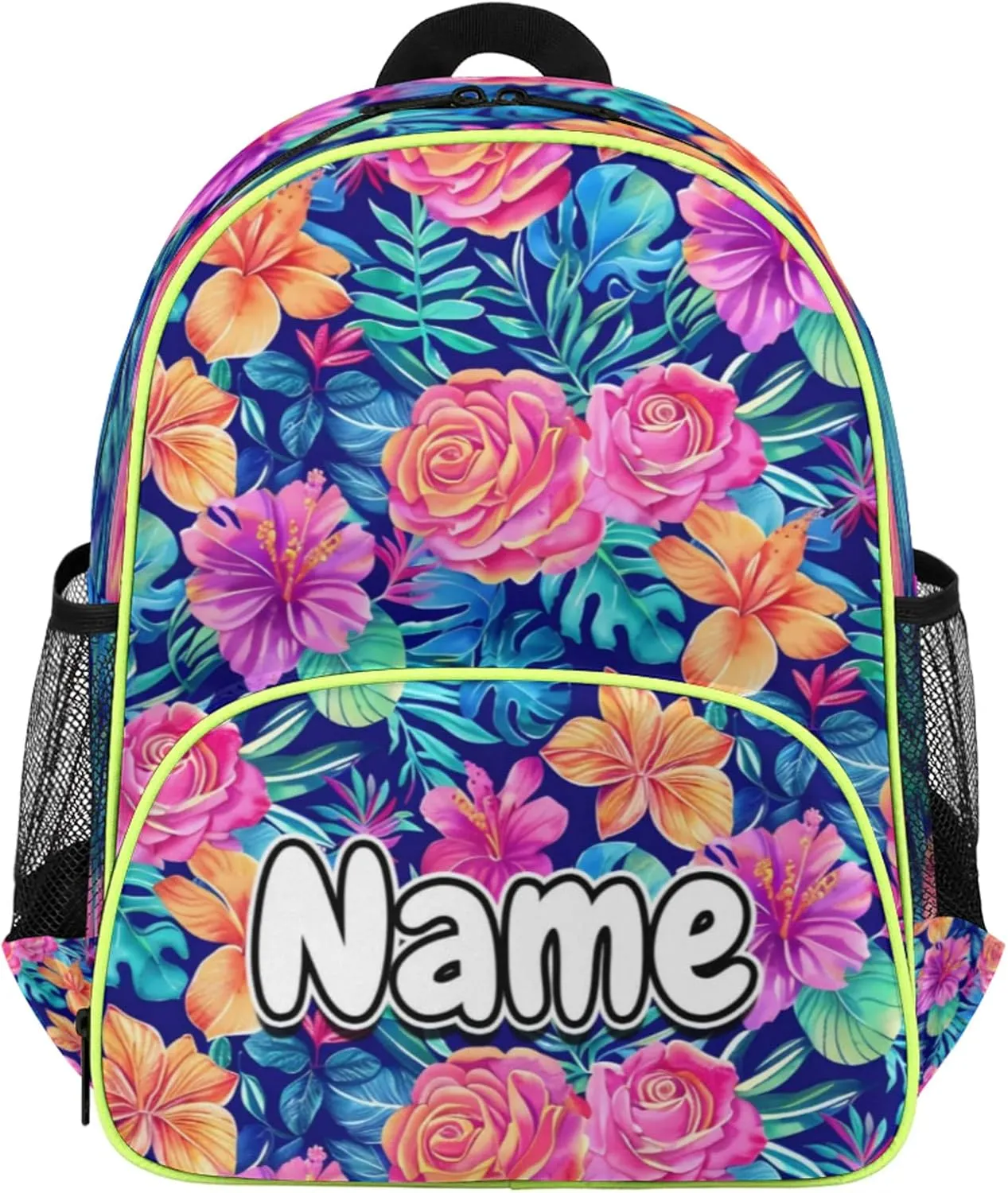 Tropical Flower Palm Tree Leaf Custom Backpack with Name Cute Personalized Small Shoulder Bag Waterproof Travel Casual Backpack with Chest Strap 14.2in
