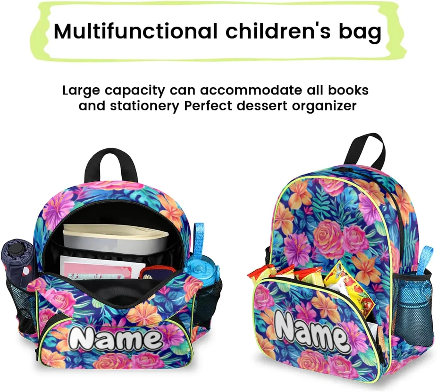 Tropical Flower Palm Tree Leaf Custom Backpack with Name Cute Personalized Small Shoulder Bag Waterproof Travel Casual Backpack with Chest Strap 14.2in